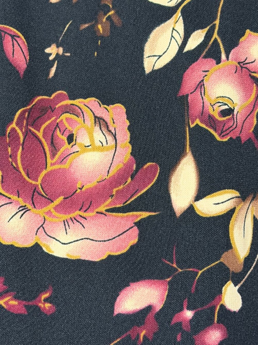 90s Vintage Black Rose Floral Midi Skirt Van Heusen Medium Dark Fairy Whimsygoth - Picture 4 of 10
